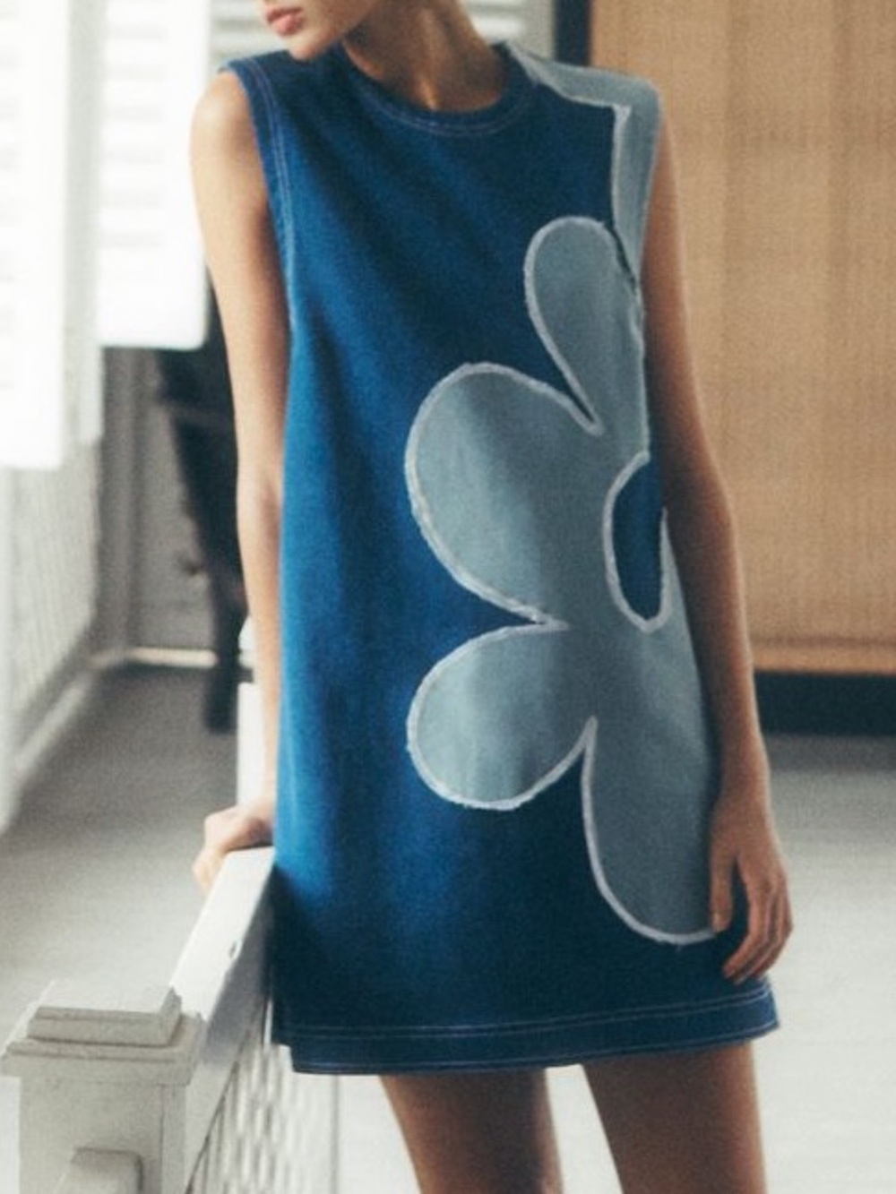 Pilcro sleeveless floral denim Mini Dress
